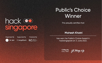 Hack Singapore June 2022 Low Code No Code Public Choice Award Mahesh Khatri